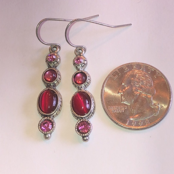 Elegant Pink CZ Rhinestone Boho Dangle Earrings - Picture 2 of 3